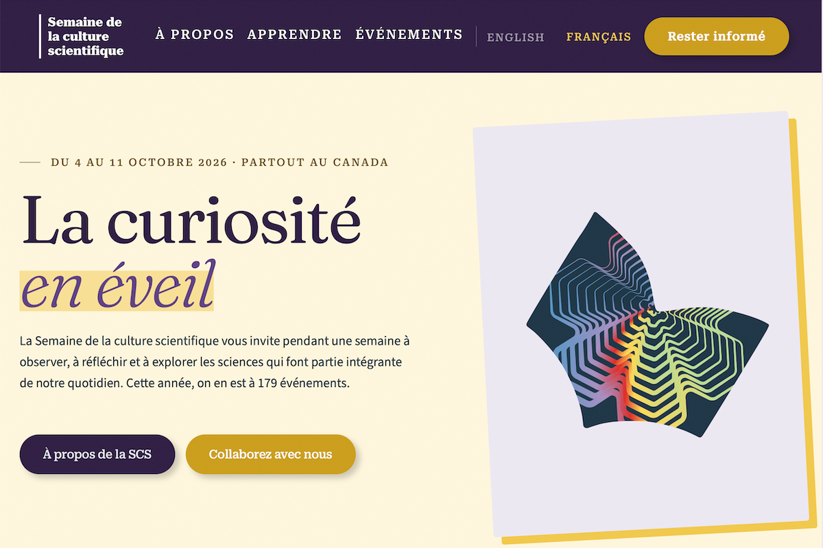 Page d’accueil de la Semaine de la culture scientifique en français, sur culturescientifique.ca